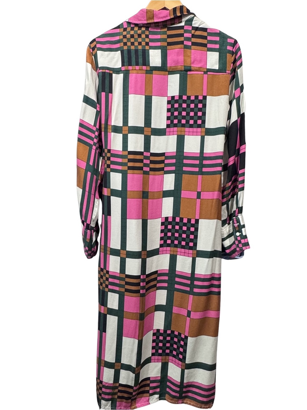 Vilagallo Esther Dress EU 42 Plaid Wrap Shirt Dress Pink Green Side Slit - Picture 3 of 6